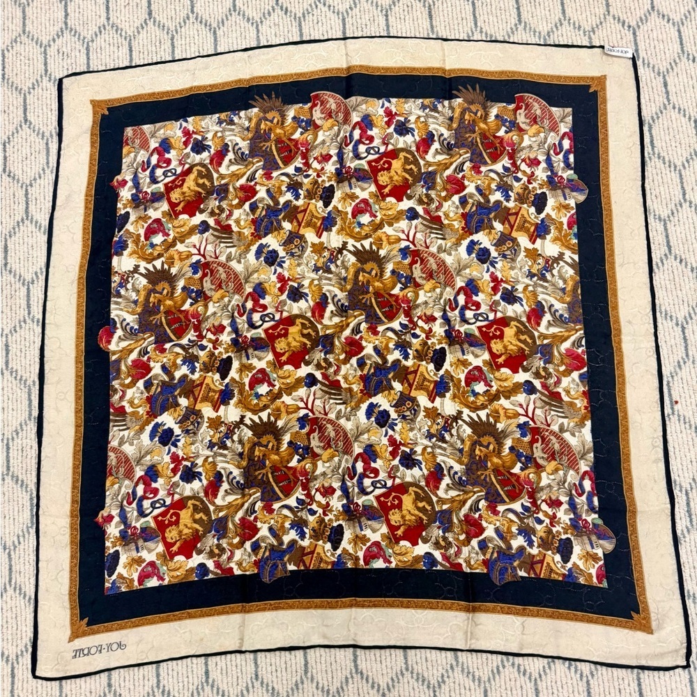 JOY FORTE Vintage 80’s 100% Silk Heraldic Crest Lion Coat Arms Multicolor Scarf - Picture 11 of 14